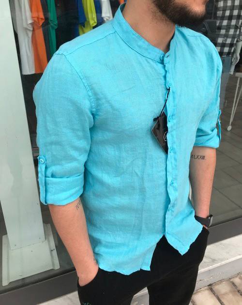 Camicia 100% lino celeste