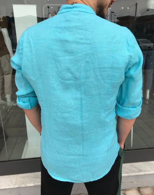 Camicia 100% lino celeste
