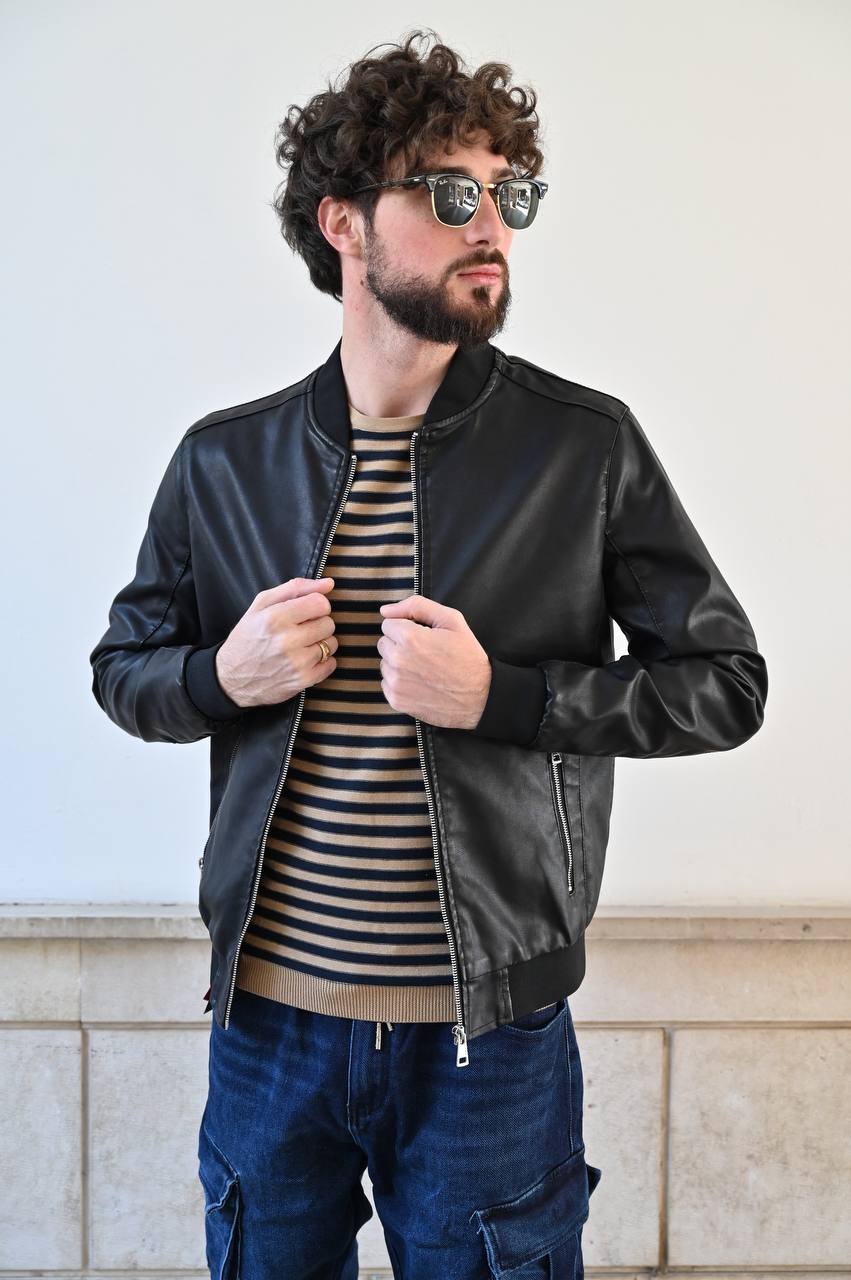Giubbino ecopelle nero