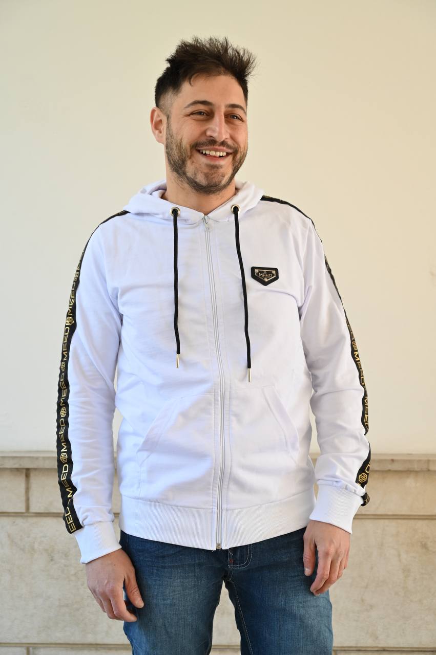 Felpa bianca con motivi sulle maniche