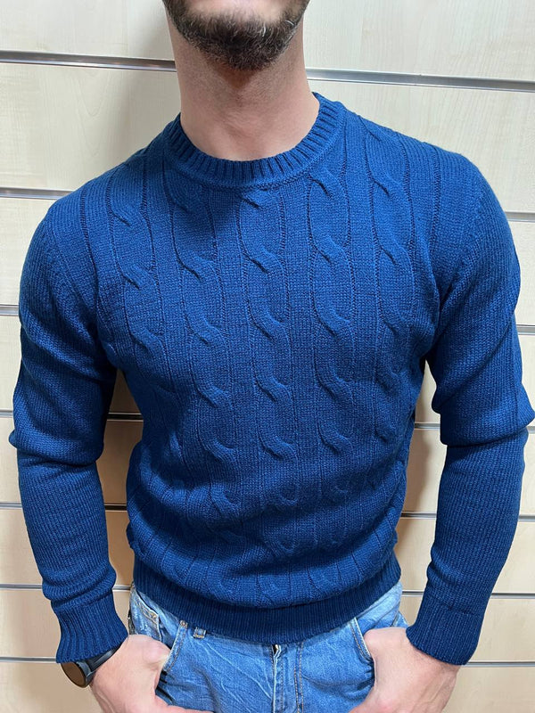 Maglione trecce blu