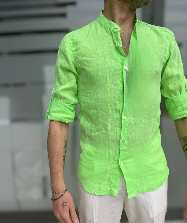 Camicia 100% lino verde mela