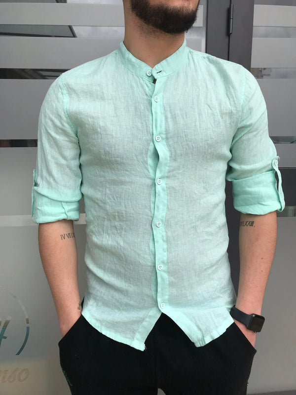 Camicia 100% lino verde acqua