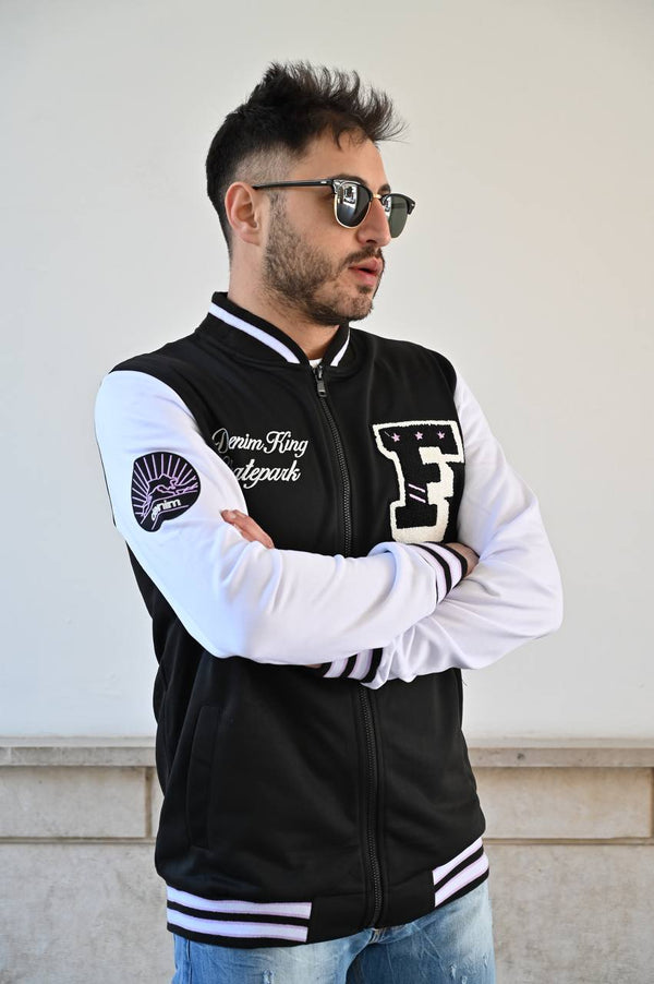 Felpa college americana black con maniche bianche